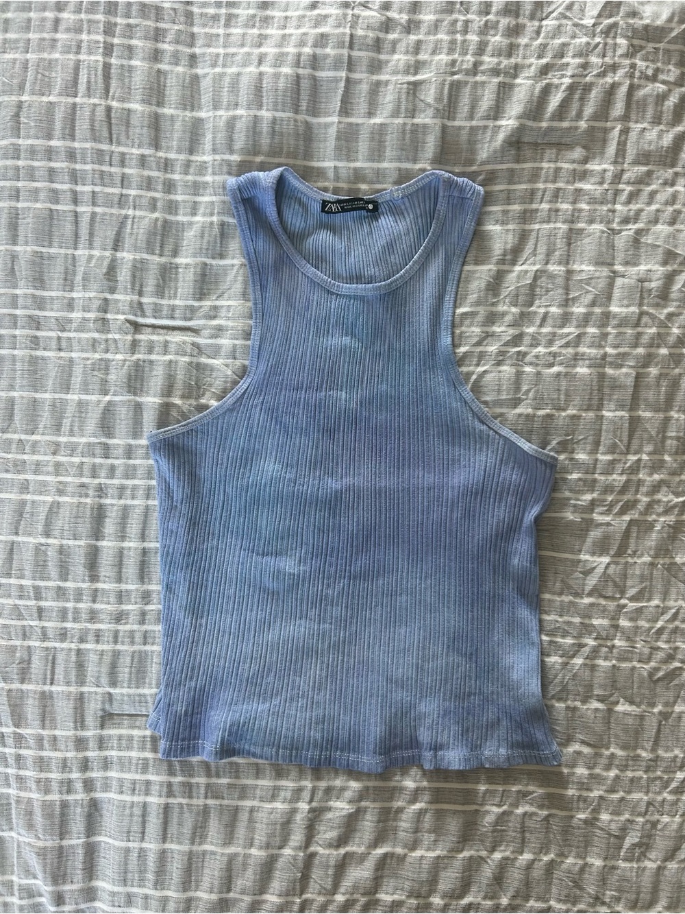 Zara Pastel Blue Ribbed Tank Top - Sleeveless Knit